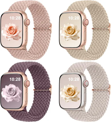Vista 12 de DaQin Paquete de 4 correas elásticas trenzadas Solo Loop para Apple Watch para mujeres y hombres, de 1.575 pulgadas, 1.614 pulgadas, 1.654 pulgadas