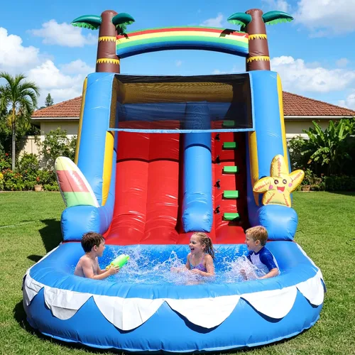 Vista 14 de Tobogán acuático inflable de grado comercial de 24 pies (L) para adultos y niños (toboganes dobles), toboganes acuáticos de PVC resistente