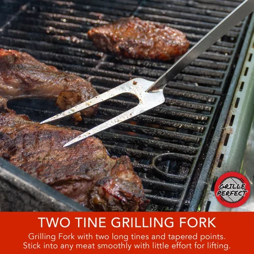 Vista 3 de Tenedor de parrilla de 24 pulgadas súper largo para asar a la parrilla y hoguera, cuello curvado extra fuerte, mango de madera dura de alta calidad