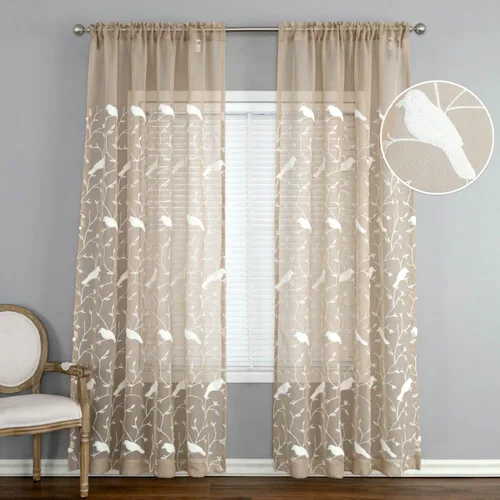 Vista 16 de Cortinas traslúcidas blancas de 63 pulgadas de largo, paneles de gasa bordada con hojas para cocina, sala de estar, dormitorio, ventanas pequeñas