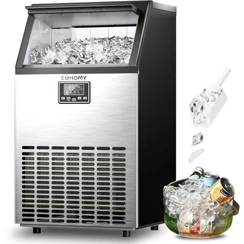 Vista 15 de EUHOMY Máquina comercial para hacer hielo, 85 libras/24 horas, 36 cubitos de hielo en 8-12 minutos, máquina de hielo debajo del mostrador con filtro
