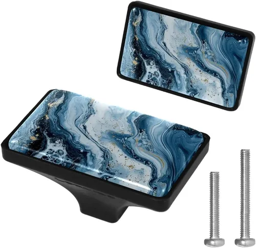 Vista 13 de LORVIES Paquete de 4 pomos decorativos de mármol de 1.65 pulgadas para gabinete, vidrio ABS corto rectangular negro, manijas de puerta de cajón