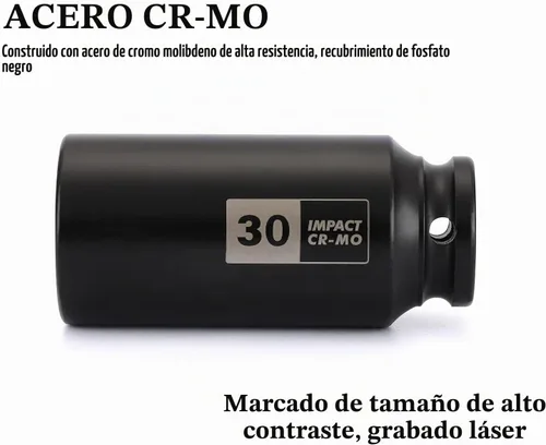 Vista 3 de EMENTOL Juego de llaves de impacto de eje profundo de 1/2 pulgada, CR-MO, 12 Puntos, Métrico, Juego de llaves de impacto profundo de 12PT - 30mm