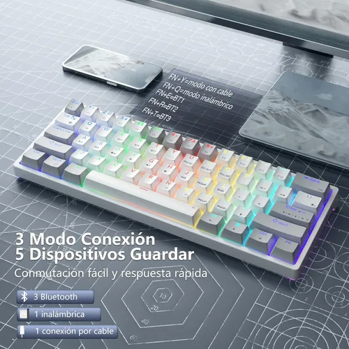 Vista 3 de SOLAKAKA Teclado y mouse inalámbricos RGB Bluetoothcableado2.4GHz