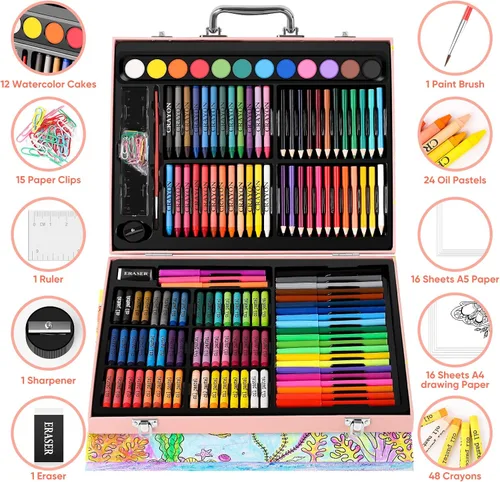Vista 3 de Soucolor Suministros de Arte y Manualidades, Juego de Dibujo y Pintura de 183 Piezas para Niñas, Niños y Adolescentes, Kit de Arte para Colorear