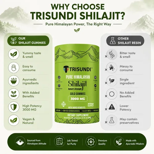 Vista 3 de Gomitas de oro Shilajit del Himalaya de 3000 mg Mezcla de hierbas con ginseng, KSM-66 Ashwagandha, Black Musli y Gokshura Suplemento vegano - 60