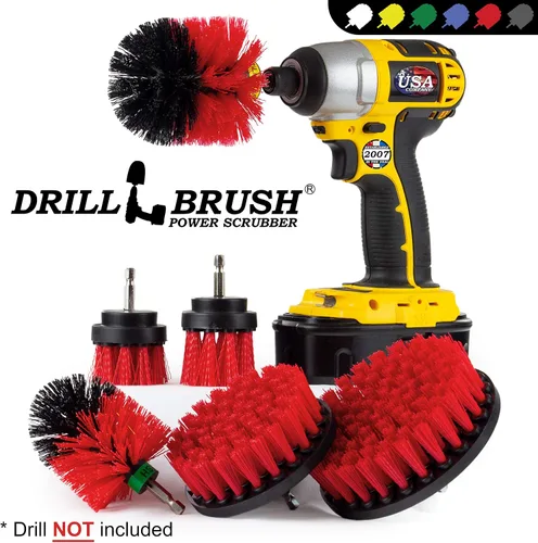 Vista 4 de Suministros de limpieza de piedras tumbales Drillbrush - Cepillo de poder para exteriores - Herramienta de limpieza de fuentes - Herramienta de Rojo