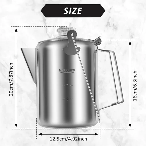 Vista 6 de Cafetera de camping – Percolador de estufa con perilla de vidrio superior transparente – Cafetera de camping para viajes de preparación rápida