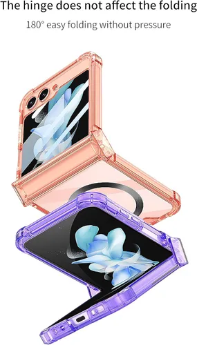 Vista 9 de Funda magnética integrada con protector de pantalla para Samsung Galaxy Z Flip 5 4, compatible con MagSafe, protección de bisagra completa, funda