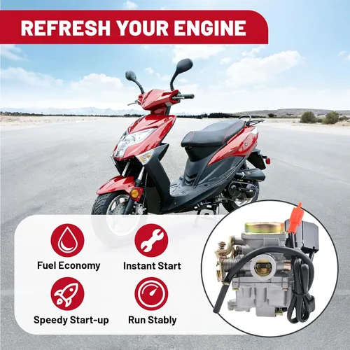 Vista 3 de NIMTEK GY6 - Carburador de 50 cc para scooter de 49 cc, 50 cc, GY6, 4 tiempos, Taotao, Go Kart, ciclomotor, PD18J, carburador 139QMB con colector