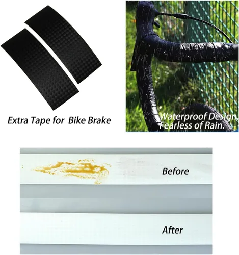 Vista 5 de KINGOU cintas de barra, cinta para manubrio de bicicleta de carretera, en piel de poliuretano, de fibra de carbono, 2 unidades por juego