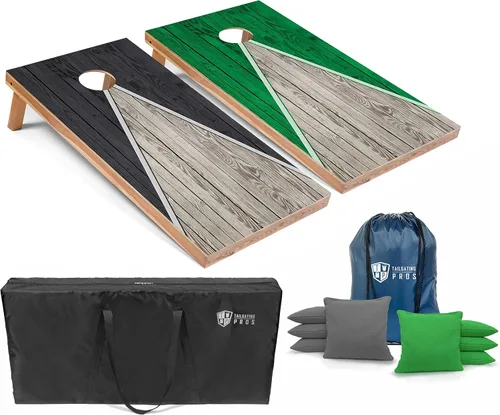 Vista 9 de Tailgating Pros Juego de tablero de Cornhole ligero con diseño piramidal con bolsas de frijoles y estuche de transporte, juego de cornhole