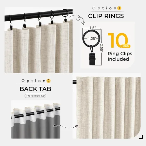 Vista 6 de INOVADAY Cortinas térmicas para puerta corredera 100% opacas para dormitorio, cortinas de puerta corrediza de vidrio extra anchas para patio, lino