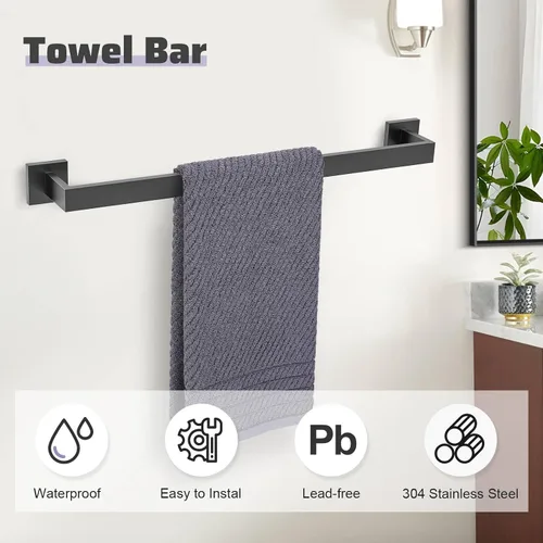 Vista 2 de Juego de Barras Portotoallas Negro Mate de 5 Piezas, Juego de Accesorios de Ferretería para Baño, Juego de Portotoallas Moderno de 23.6 Pulgadas