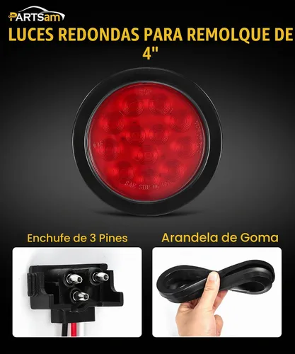 Vista 2 de Partsam 4 luces antiniebla LED redondas de 4 pulgadas, 12 luces LED que incluyen luces, ojales, 3 puntas, cable de 3 clavijas, kit de luces traseras