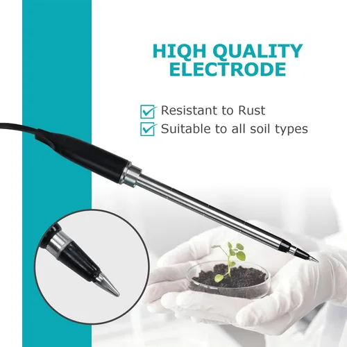 Vista 3 de Medidor digital EC de suelo 2 en 1 plantas porfesionales medidor de temperatura EC con sensor con cable, pantalla LCD retroiluminada, compensación