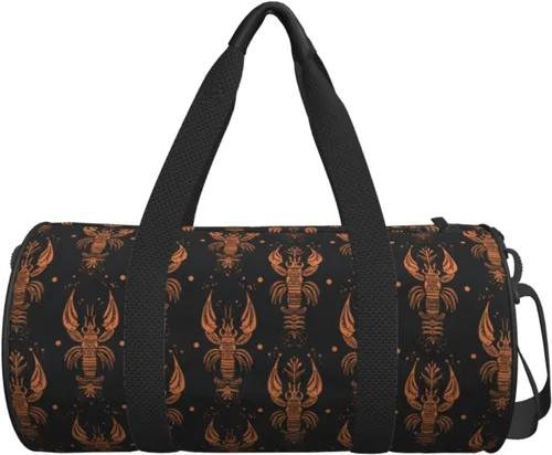 Vista 7 de Large Duffle Bag for Travel - Orange Retro Lobster Print Gym Bag for Women Men, Travel Foldable Bags for Women Men with Zippered Multiple Pockets