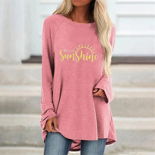 Vista 3 de Women Shirt Polyester Spandex Womens Valentine's Day Print Fashion Long Sleeve Round Neck Loose Casual Long T