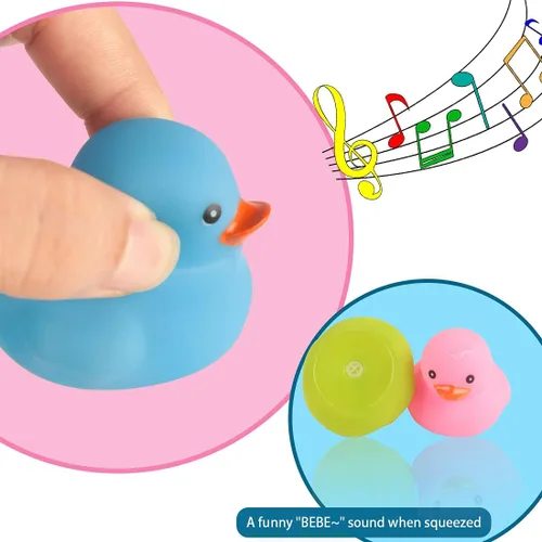 Vista 5 de Juguetes de pato de baño, 4 piezas, flotador y chirriante de goma para bebés y niños pequeños, juguete de bañera y ducha (colorido)