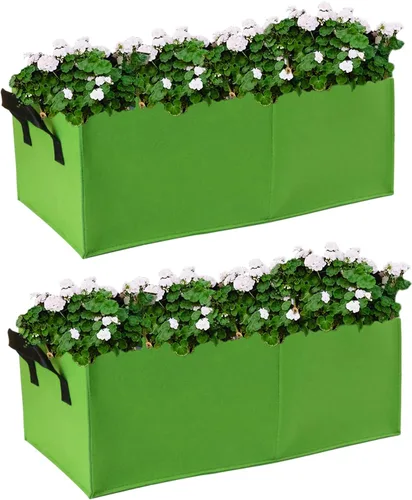 Vista 9 de Bolsas de cultivo de 15 galones, paquete de 2 unidades, 3 compartimentos, bolsas de plantación rectangulares elevadas, 14.11 oz de tela no tejida