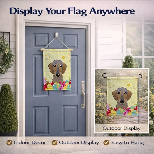 Vista 332 de Caroline's Treasures BB1923GF Bandera decorativa para jardín con diseño de Border Collie, para caza de huevos de Pascua, para jardín, jardín, patio