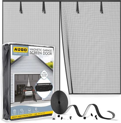 Vista 8 de AUGO Puerta de garaje con cierre magnético – Puerta mosquitera de garaje para 1 coche desplegable – Malla magnética para puerta – Parte inferior