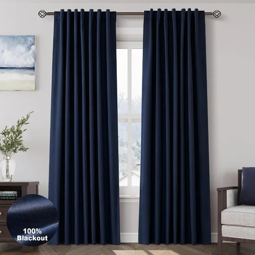Vista 16 de Nanspring Cortinas de lino 100% opacas para dormitorio, 96 pulgadas de largo, con pestaña trasera, bolsillo para barra, aislamiento térmico, cortina