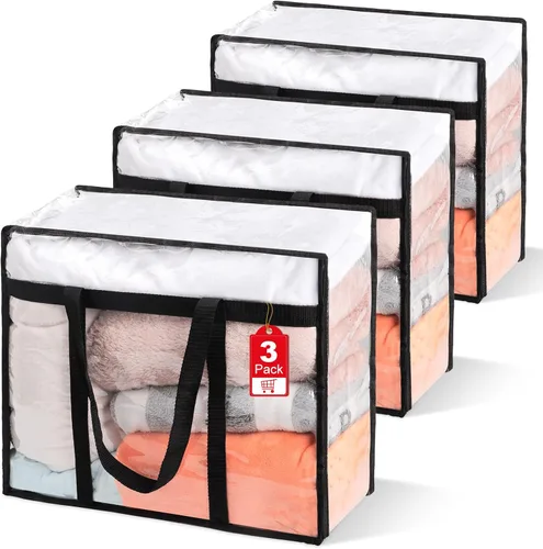 Vista 10 de 1 paquete de bolsas de almacenamiento transparentes para cobijas, organizadores de armario de vinilo para ropa y edredones, contenedores