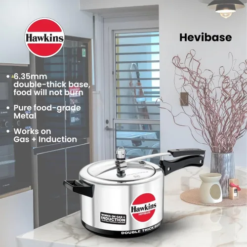 Vista 2 de HAWKINS H56 Hevibase - Olla de presión de aluminio compatible con inducción, 5 litros, PLATA