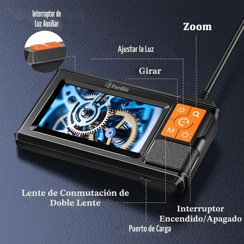 Vista 7 de Endoscopio de doble lente con luz, cámara endoscopio con luz con pantalla IPS de 4.3 pulgadas, HD 1920P con 8 luces LED, cable semirrígido de 16.4