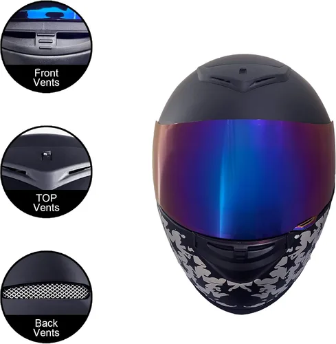 Vista 2 de KRN Casco de motocicleta de cara completa con visera de color aprobado por DOT, casco, pasamontañas y visera transparente con estrella