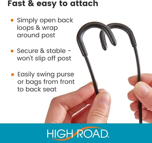 Vista 4 de High Road Ganchos Irrompibles para Bolsas de Automóvil - Grandes, Ganchos de Metal Sólido para Asiento de Automóvil para Bolso, Mochila, Abrigos