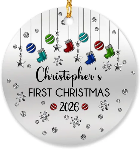 Vista 9 de Adorno impreso de la primera Navidad del bebé 2025, adorno de árbol de Navidad para bebé, adorno personalizado de primera Navidad para el nuevo