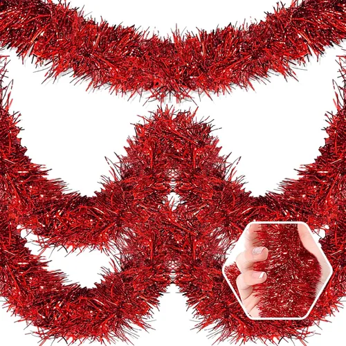 Vista 8 de Guirnalda de flecos de papel de aluminio de Navidad de 25 pies, guirnalda metálica con borlas metálicas, flotadores para desfile, techo colgante