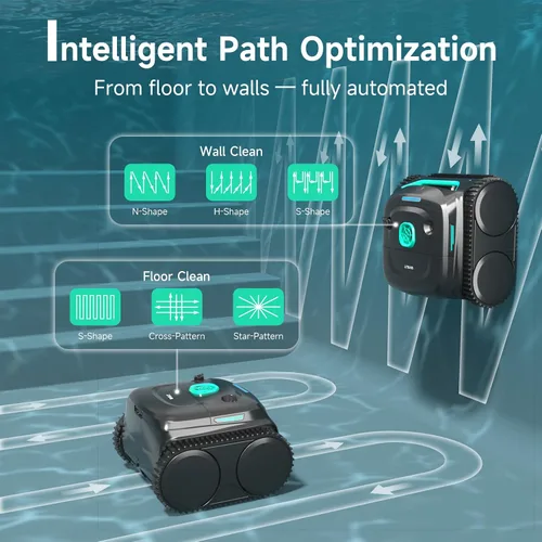 Vista 5 de WYBOT C2 - Limpiador robótico inalámbrico para piscinas, doble filtración, escalada de pared y limpieza de línea de flotación, programación