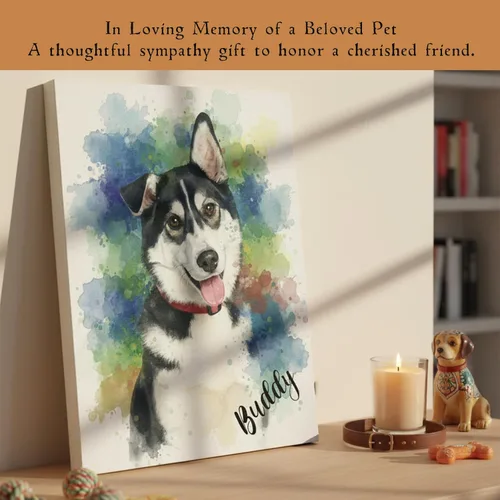 Vista 3 de Retrato personalizado de acuarela de perro/gato de la foto, decoraciones de lienzo enmarcado, retrato de mascota personalizado, regalo del dueño