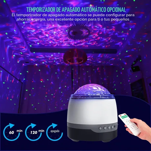 Vista 4 de Proyector de galaxia para dormitorio, proyector de estrellas, control remoto y altavoz Bluetooth de ruido blanco, 8 sonidos de chupete