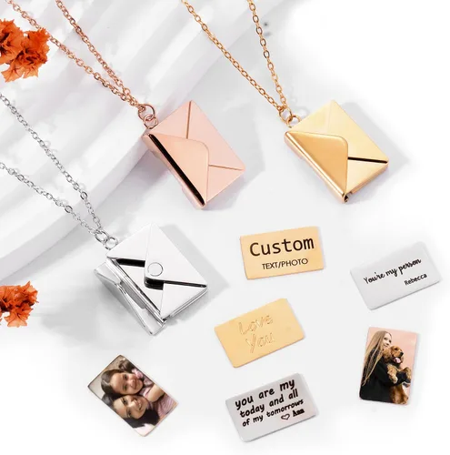 Vista 2 de Collar de sobre personalizado con mensaje secreto, collar de letra, medallón con nombre de sobre, joyería para parejas, regalo para mejor amigo