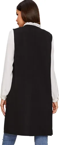Vista 2 de SheIn Chaleco largo con frente abierto para mujer casual sin mangas ropa de abrigo larga con bolsillo