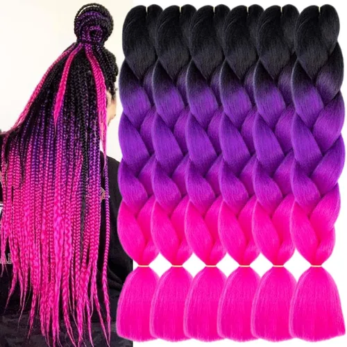 Vista 53 de 3 paquetes de extensiones de cabello sintético para trenzar de color negro a azul, tamaño jumbo ombré, de 24 pulgadas o trenzas de ganchillo