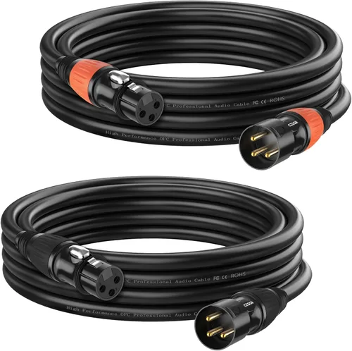 Vista 9 de Cable DMX de 10 pies, paquete de 6, cables flexibles XLR chapados en oro de 3 pines Hombre a hembra, compatible con micrófono, luz de escenario
