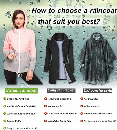 Vista 4 de SoTeer - Chaqueta impermeable para mujer, con capucha, rompevientos (15 colores S-XXXL)
