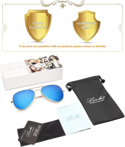 Vista 5 de livho Gafas de sol para hombres y mujeres, estilo aviador, polarizadas, de metal, espejo, protección UV 400, lentes (dorado púrpuraazul), Oro