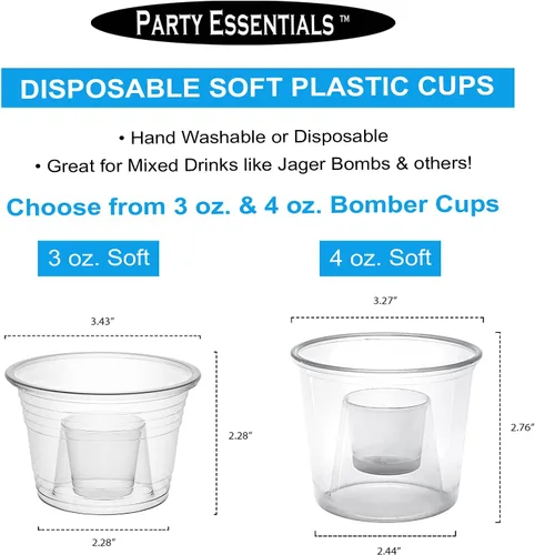 Vista 4 de Party Essentials Jager Blaster - Vasos de plástico suave, 3 onzas, 100 unidades, transparentes