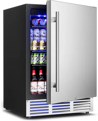 Vista 9 de Feelfunn Refrigerador de bebidas de 15 pulgadas bajo mostrador – Refrigerador de bebidas de 126 latas con puerta de vidrio para cerveza, vino y soda