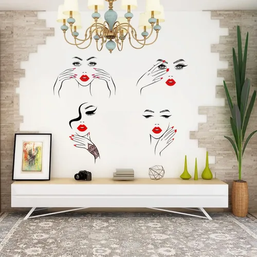 Vista 6 de Calcomanía de pared de cara sexy extraíble con ojos y labios rojos, calcomanías de pared para despegar y pegar, contorno de belleza, decoración