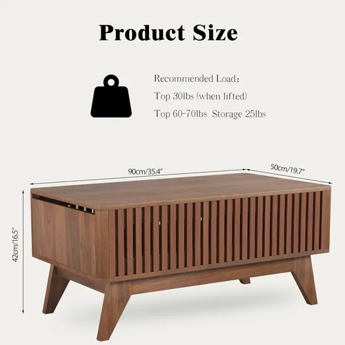 Vista 2 de Mesa de centro elevable con compartimento oculto, mesa de centro moderna de mediados de siglo para sala de estar, mesa central de granja de diseño