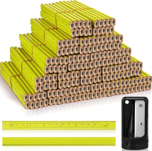 Vista 8 de Honoson 200 lápices planos de construcción con regla impresa, madera grafito, 2 sacapuntas de carpintero para herramienta de marcado de carpintería