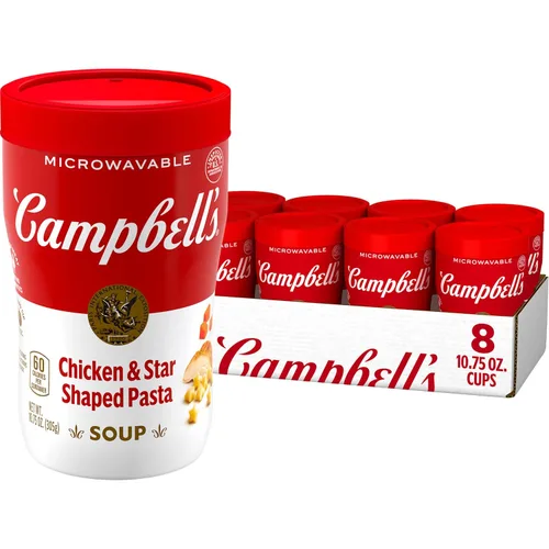 Vista 9 de Campbell's Sopa para sorber, sopa de pollo con pasta en forma de estrella, taza para microondas de 10.75 oz