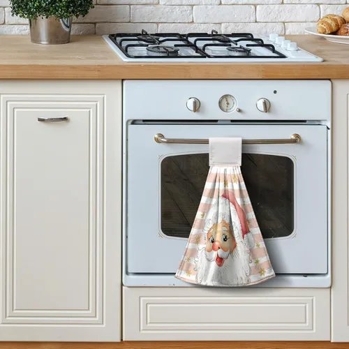 Vista 7 de Toallas de cocina de Papá Noel de Navidad, toallas de mano rosas con lazo para colgar, copos de nieve de invierno, toallas de baño suaves
